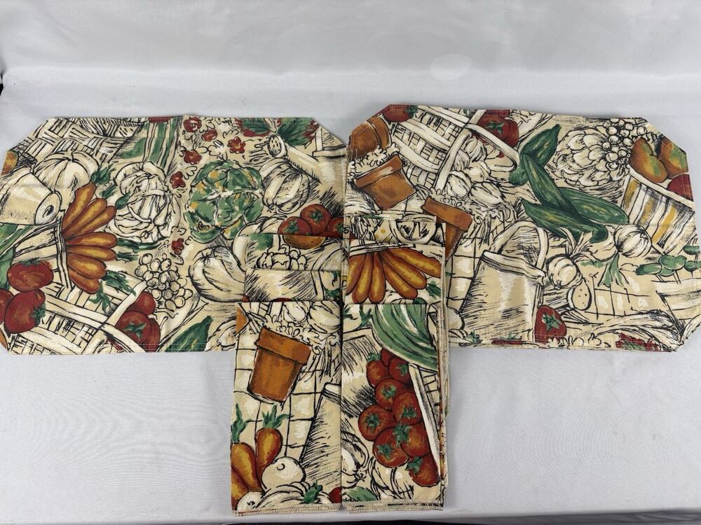 6 Vintage Garden Theme Cotton Placemats With Matching Napkins